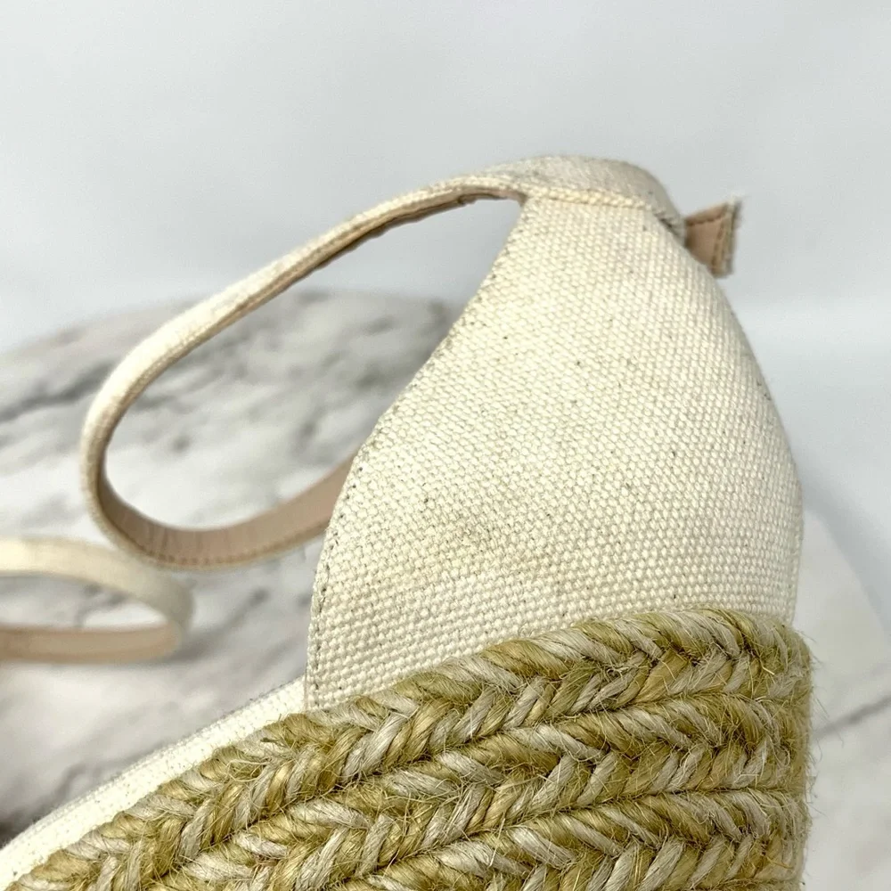 Stuart Weitzman Floria Cream Canvas Espadrille Wedges 8.5 Coastal Resortwear - Picture 10 of 16